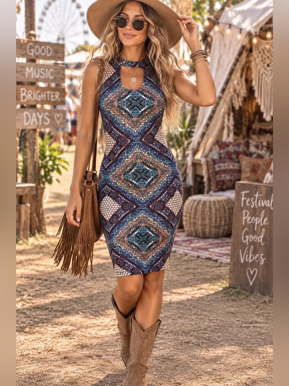 Rue21 Tile Print Sleeveless Choker Sheath Dress Size L